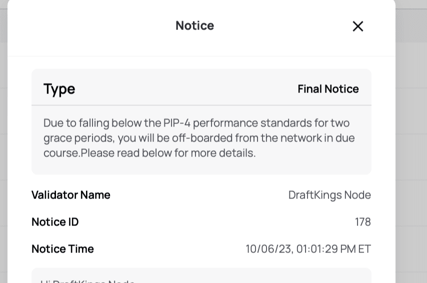 DraftKings validator notice