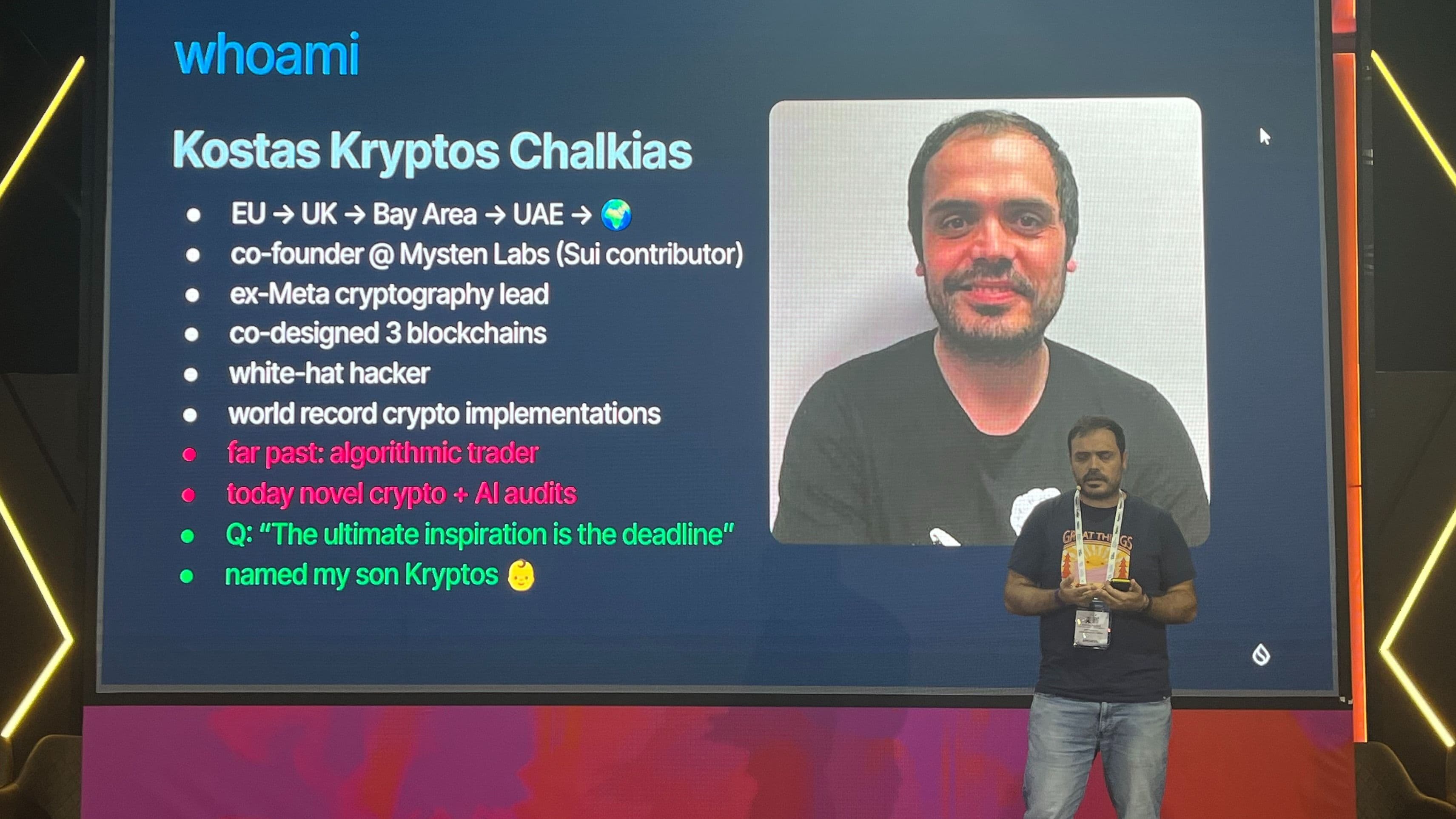 16:9 Kostas Chalkias, Co-Founder and Chief Cryptographer at Mysten Labs, which developed the Sui network during a presentation at Future Blockchain Summit in Dubai, UAE. (October 2024) Courtesy: Amitoj Singh/CoinDesk