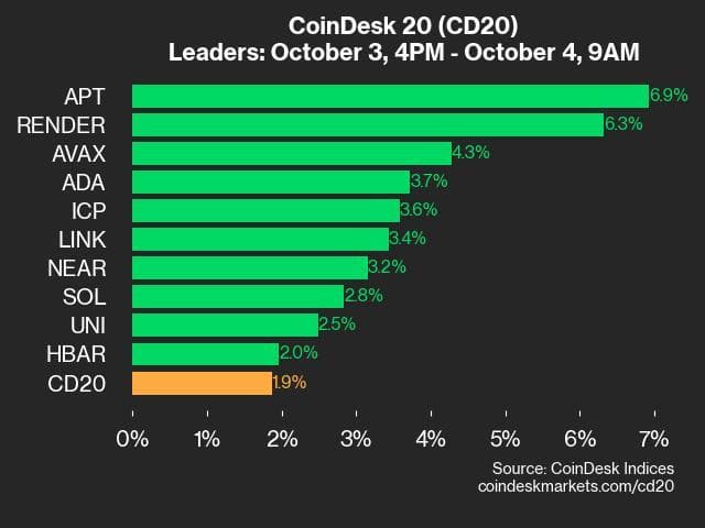 9am CoinDesk 20 Update for 2024-10-04: leaders