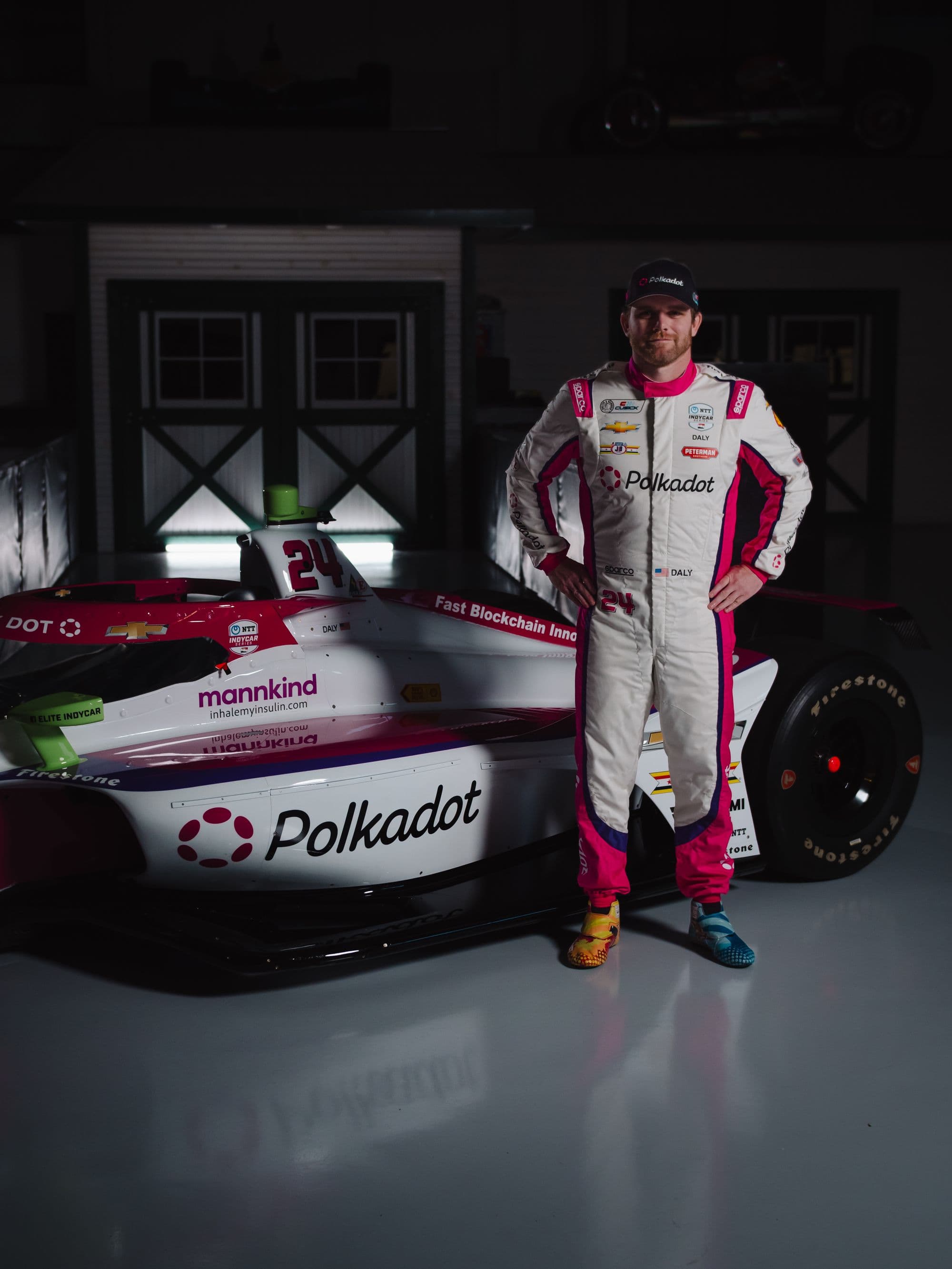 Conor Daly with Polkadot-sponsored car (Polkadot)