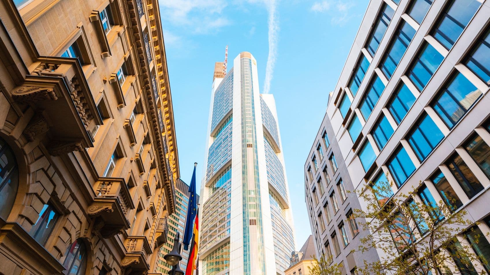 Commerzbank Tower in financial district, Frankfurt, Germany