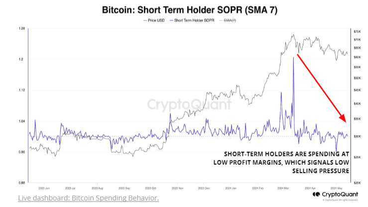 Short-term holder activity suggests decreased selling pressure. (CryptoQuant)