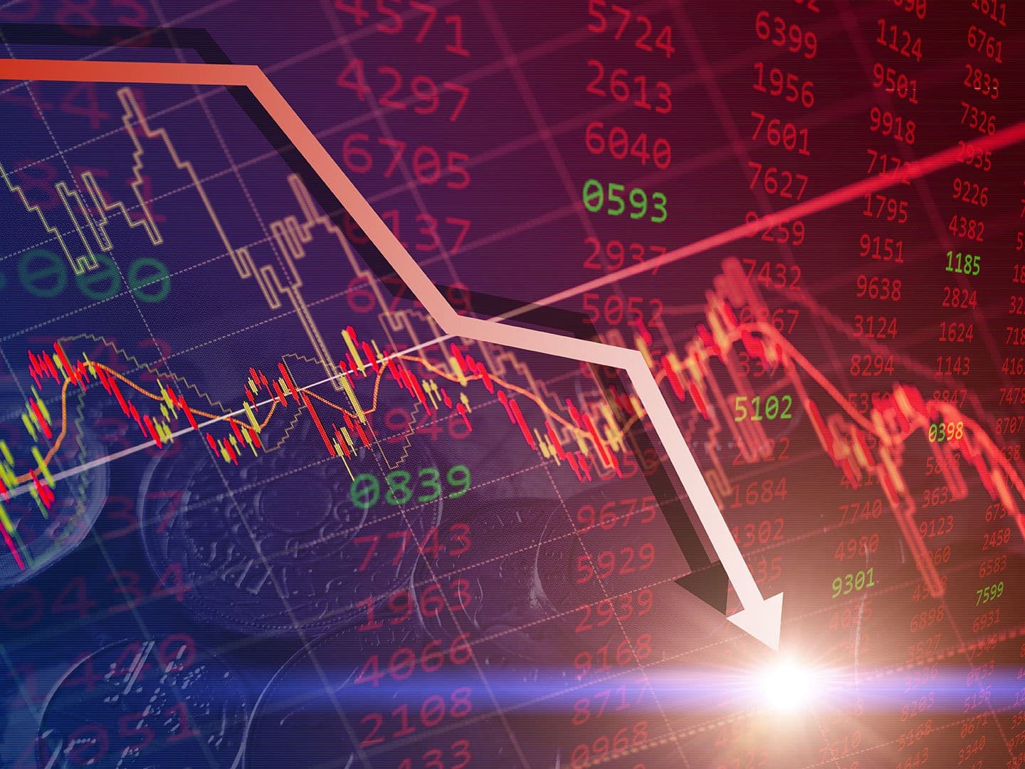 CDCROP: Bearish stock financial, bear market chart falling prices down turn from global economic and financial crisis. (Getty Images)