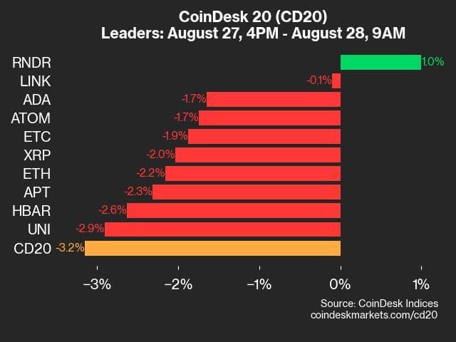 9am CoinDesk 20 Update for 2024-08-28: leaders