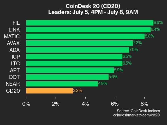 9am CoinDesk 20 Update for 2024-07-08 - leaders