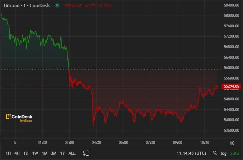 BTC price, FMA July 5 2024 (CoinDesk)