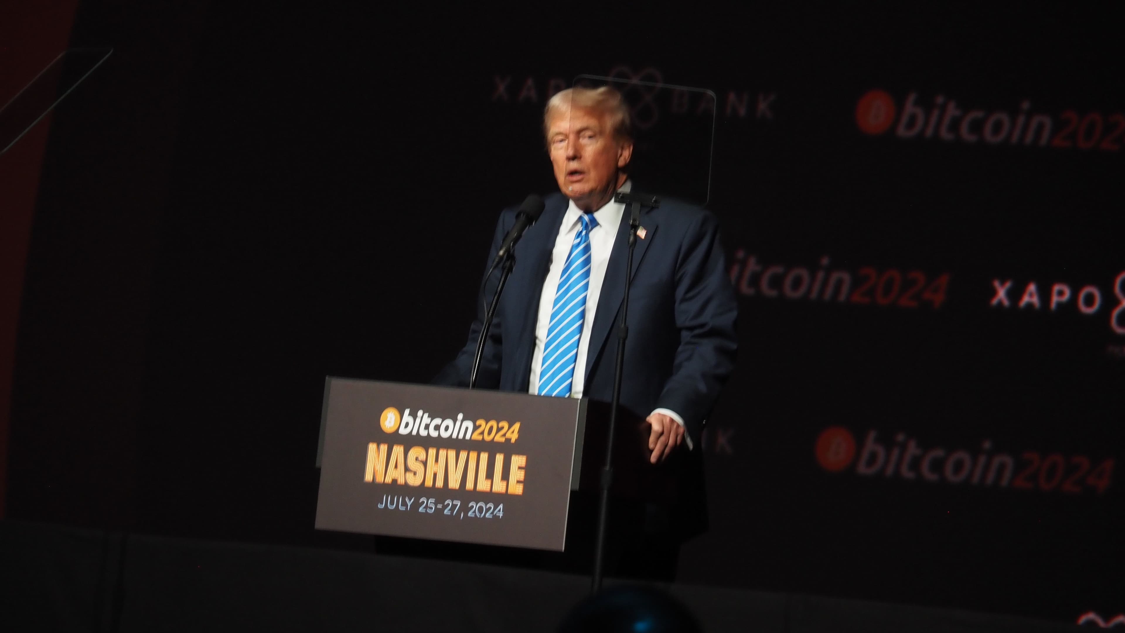 Donald Trump speaks at the Bitcoin Conference in Nashville. (Danny Nelson/CoinDesk)