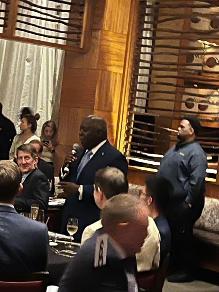 Bahamian Prime Minister Philip Davis making his toast at a pre-conference dinner. (Amitoj Singh/CoinDesk)