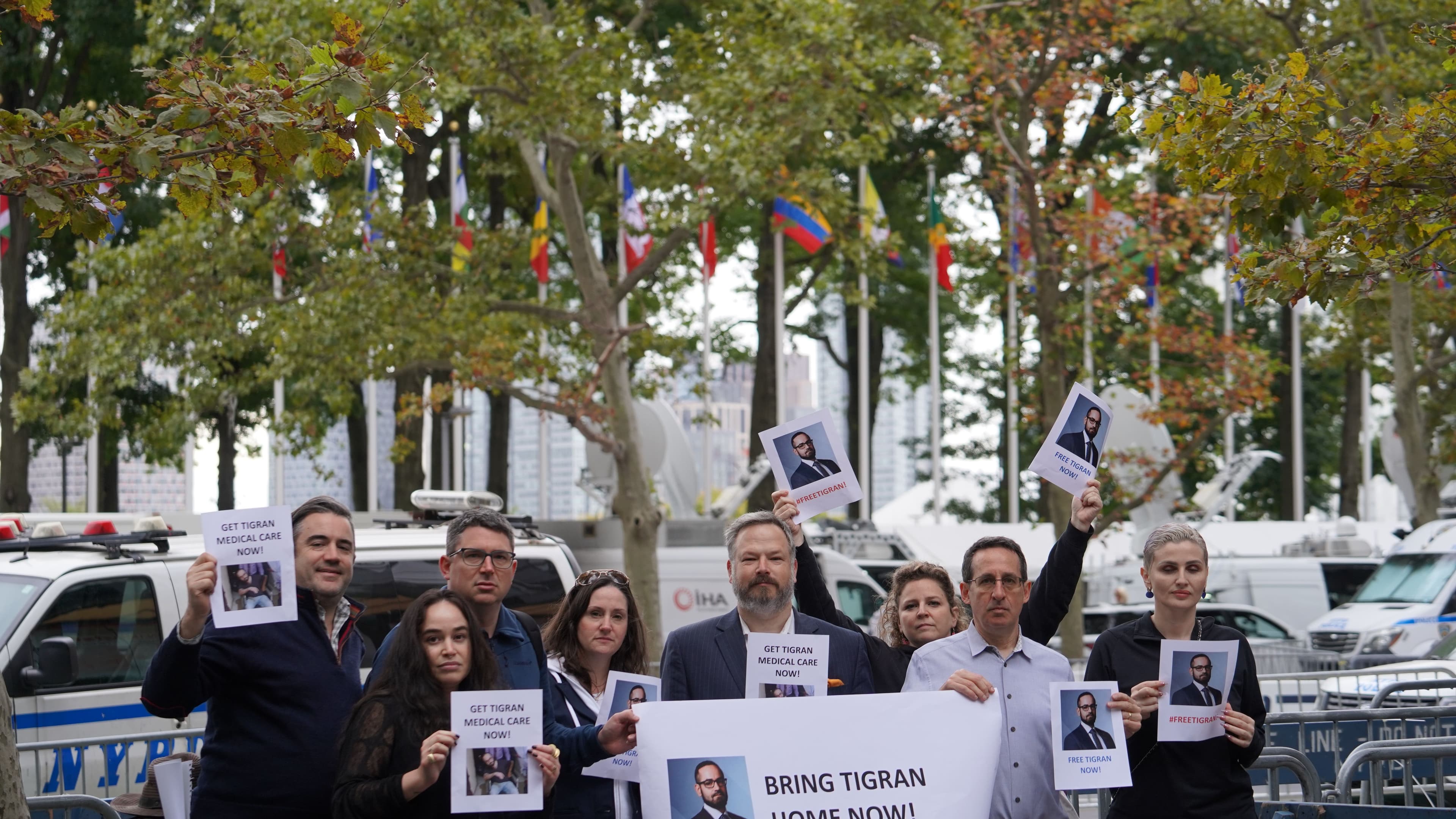 A group of former prosecutors and government employees rallied in front of the United Nations in support of Tigran Gambaryan, who's been detained in Nigeria since February. (Nikhilesh De/CoinDesk)