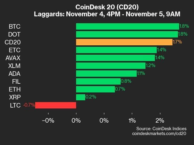 9am CoinDesk 20 Update for 2024-11-05: laggards