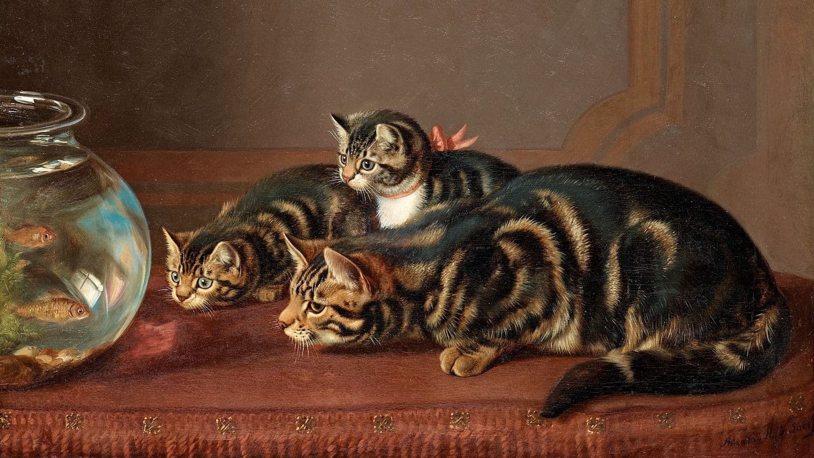 CROP 16/9 Cats by a fishbowl by Horatio Henry Couldery (1832–1893)