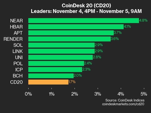 9am CoinDesk 20 Update for 2024-11-05: leaders