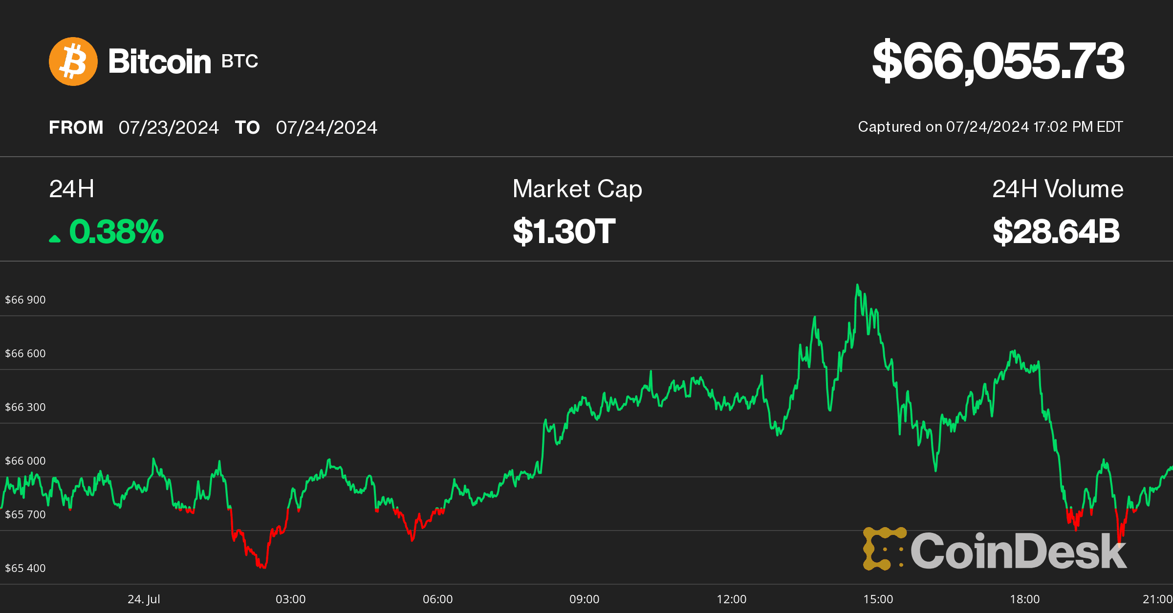 Bitcoin price on July 24 (CoinDesk)