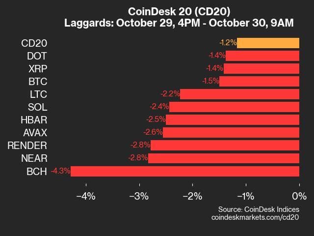 9am CoinDesk 20 Update for 2024-10-30: laggards