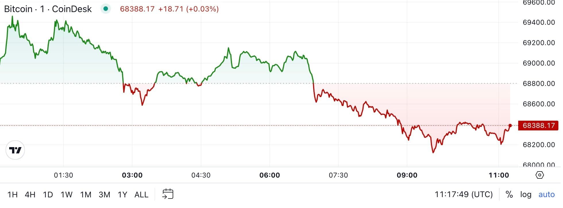 BTC price, FMA Oct. 21 2024 (CoinDesk)