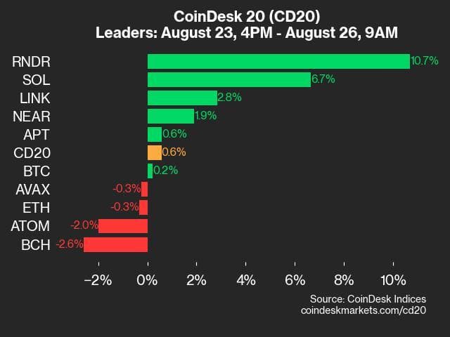 9am CoinDesk 20 Update for 2024-08-26: Leaders