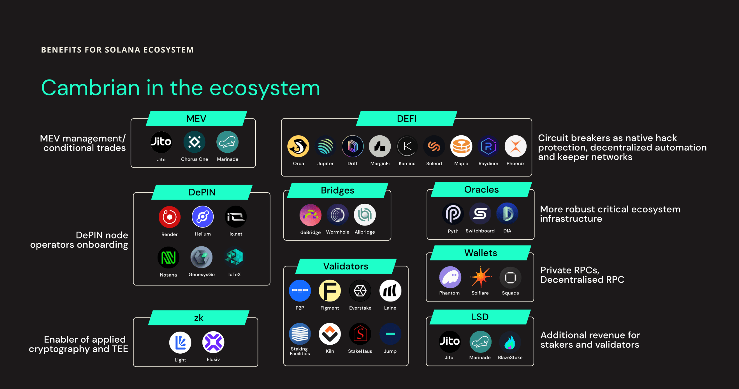 Cambrian's view of the Solana ecosystem, from its pitch deck.