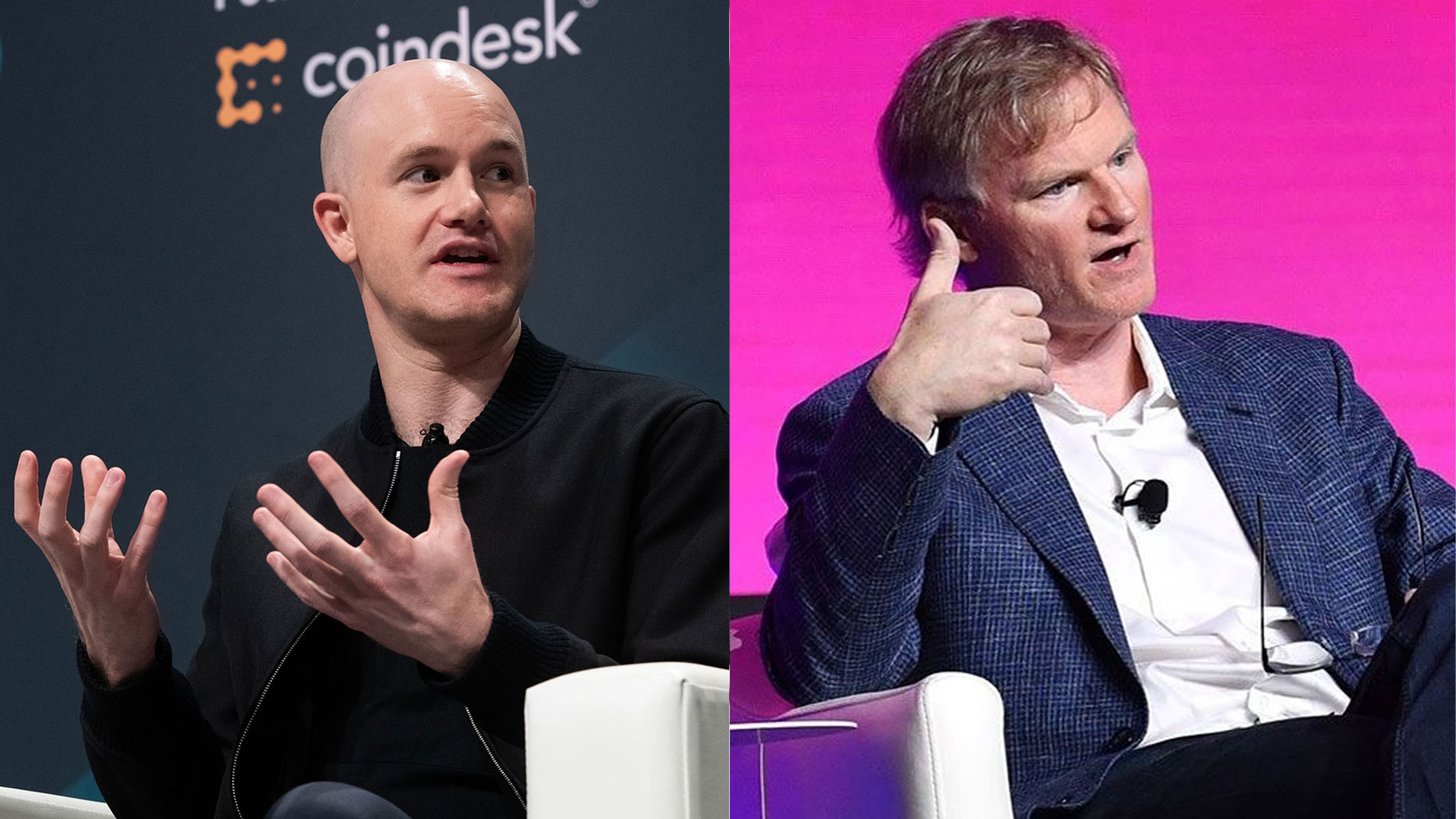 Coinbase CEO Brian Amstrong and BitGo CEO Mike Belshe (CoinDesk)