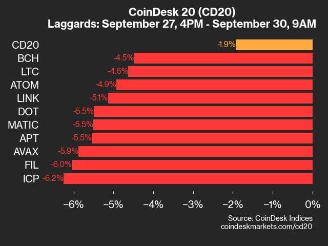 9am CoinDesk 20 Update for 2024-09-30: Laggards