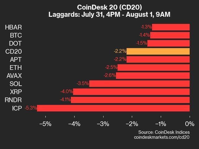 9am CoinDesk 20 Update for 2024-08-01: Laggards