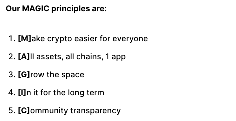 Magic Eden "growth principles" shared by co-founder and CEO Jack Lu (Magic Eden)