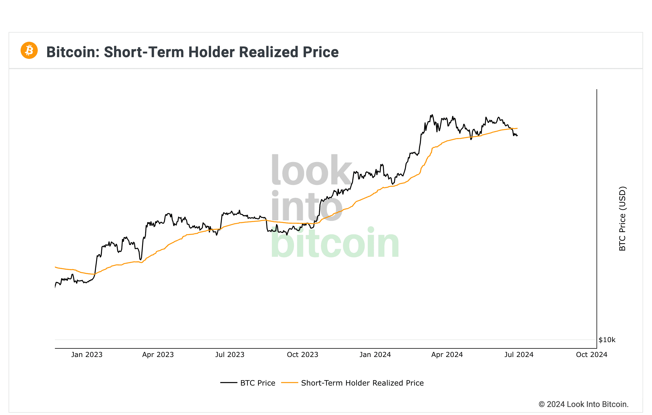 Bitcoin short-term holder realized price or average cost basis. (LookIntoBitcoin)