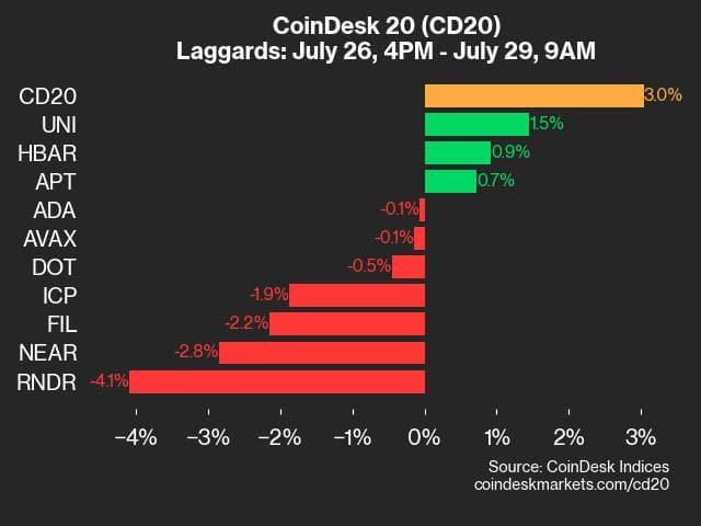 9am CoinDesk 20 Update for 2024-07-29: laggards