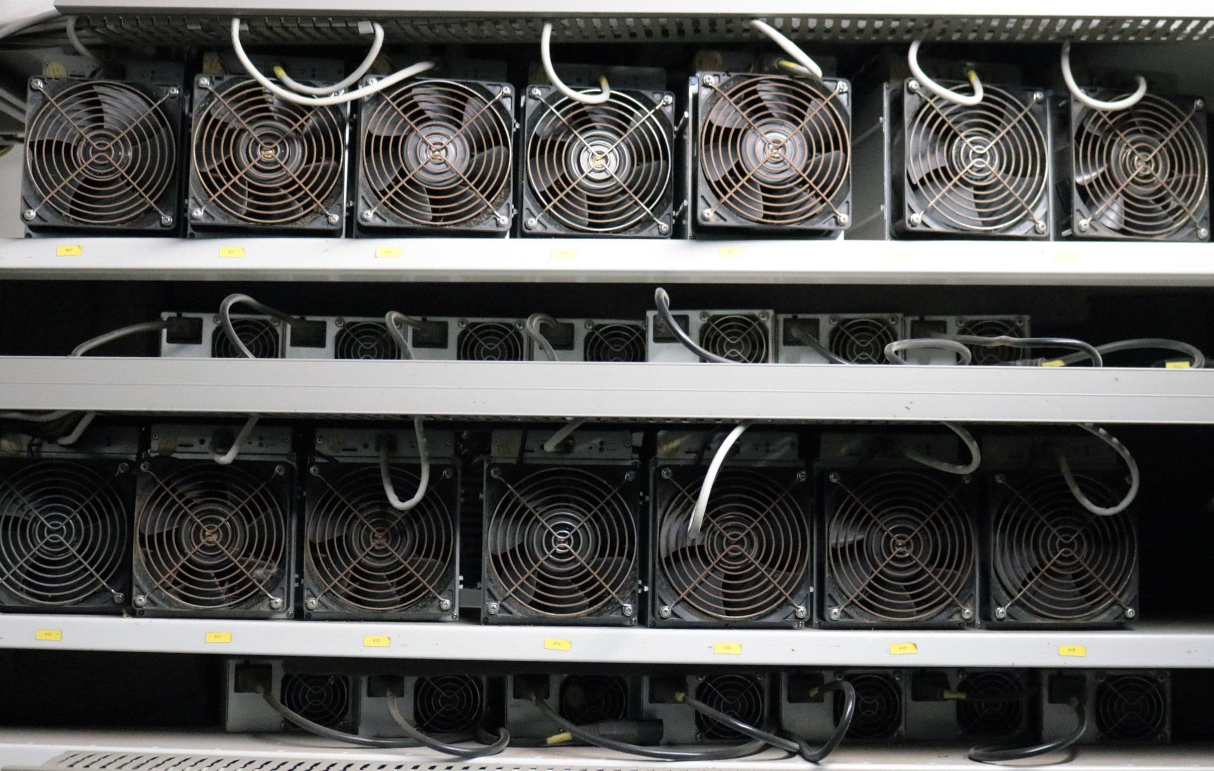 Bitcoin mining rigs at Kryptovault's facility in Hønefoss, Norway. (Eliza Gkritsi/CoinDesk)