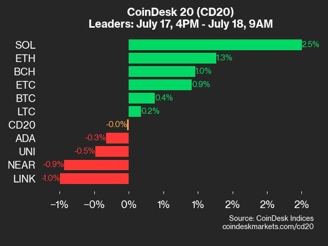 9am CoinDesk 20 Update for 2024-07-18 - leaders