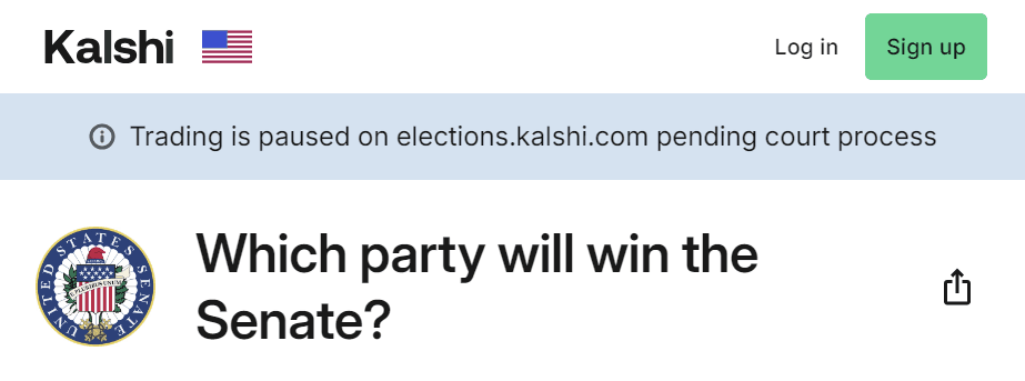 A screenshot of Kalshi's page for its Senate prediction market as of 11:40 p.m. ET on Sept. 12, 2024. (Kalshi)