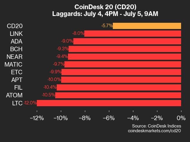 9am CoinDesk 20 Update for 2024-07-05 - laggards