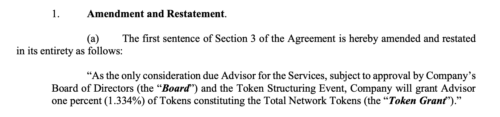 Excerpt from amended advisory agreement provided by Niraj Pant.