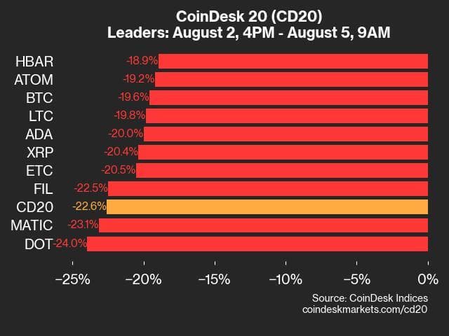 9am CoinDesk 20 Update for 2024-08-05: leaders