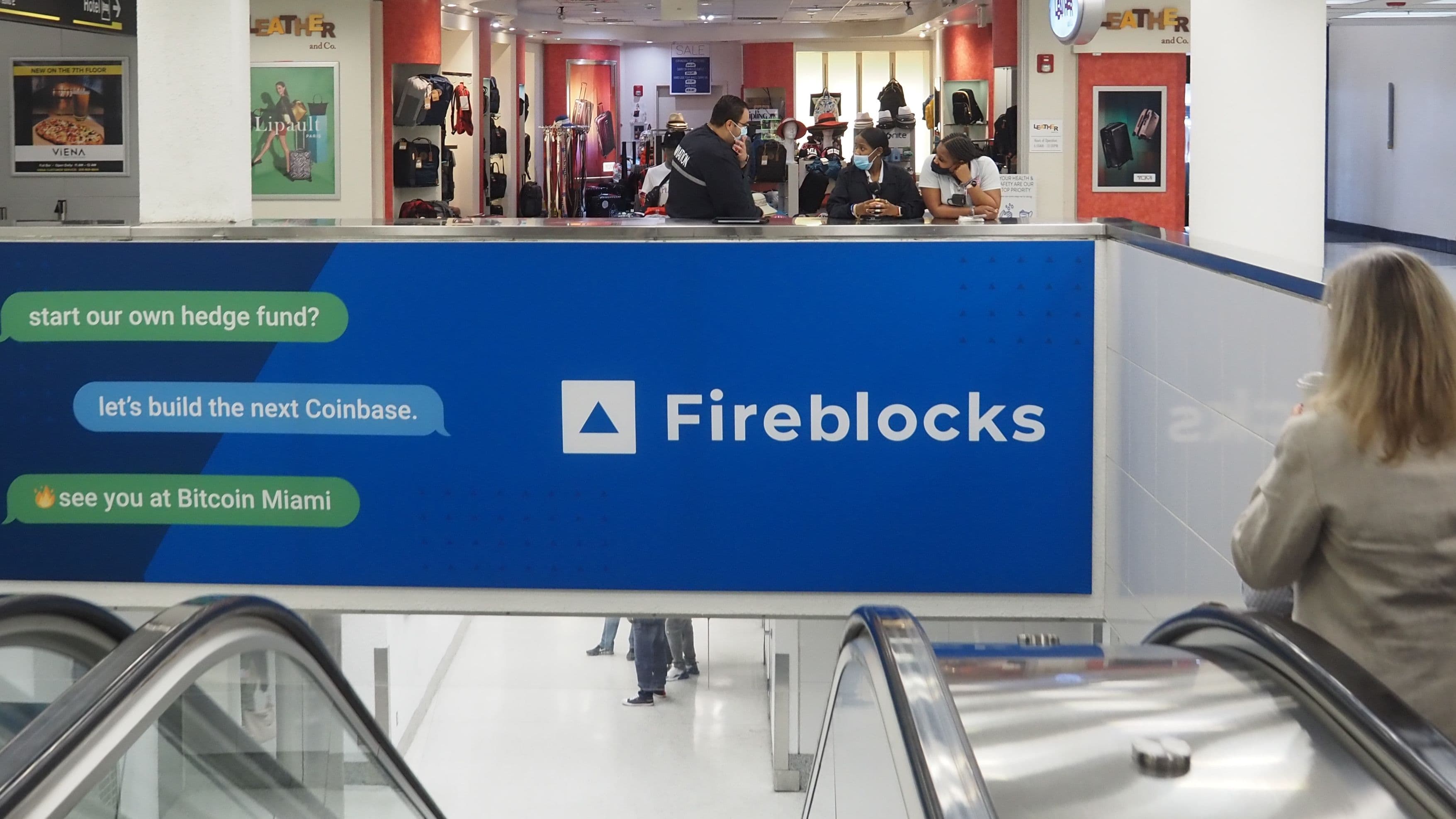 Fireblocks sign at Miami airport during Bitcoin Miami conference 2022