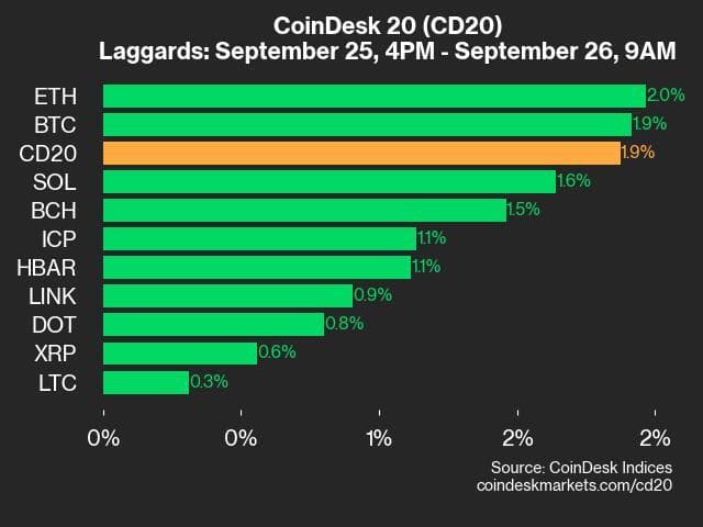 9am CoinDesk 20 Update for 2024-09-26: laggards