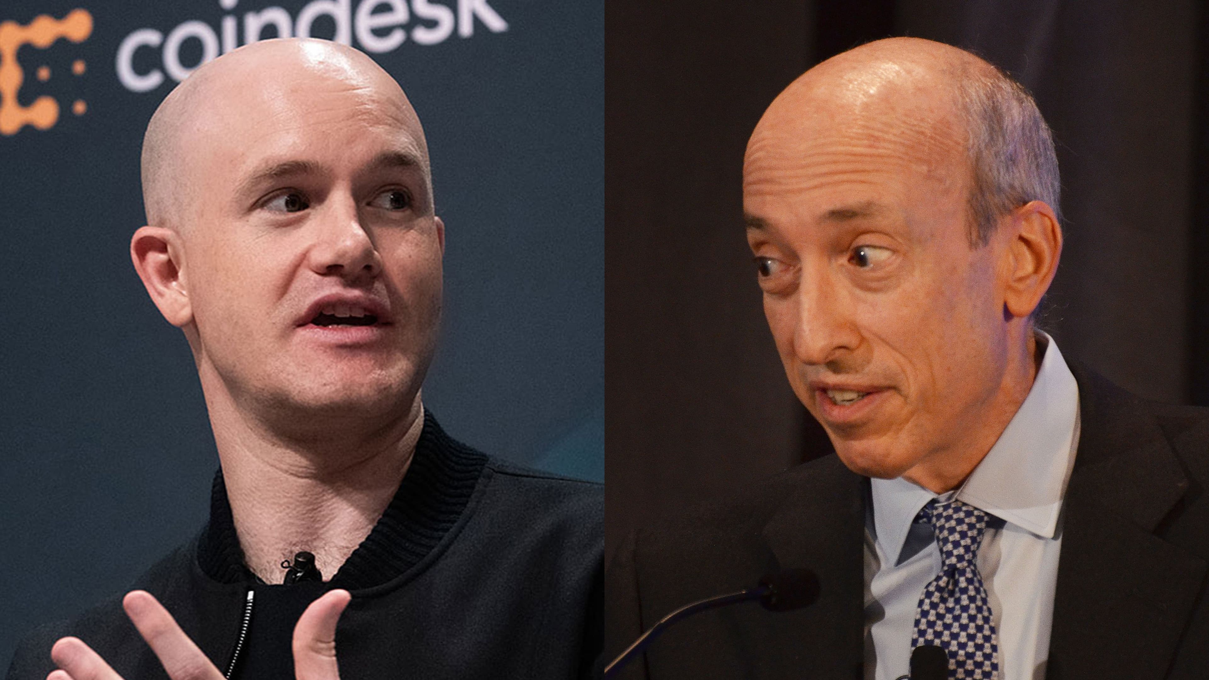 Coinbase CEO Brian Amstrong and SEC Chair Gary Gensler