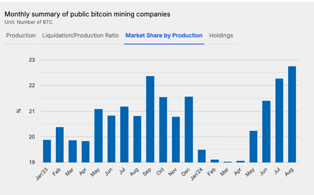 Public mining companies' market share (TheMinerMag)