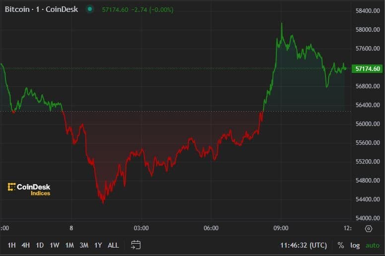 BTC price, FMA July 8 2024 (CoinDesk)