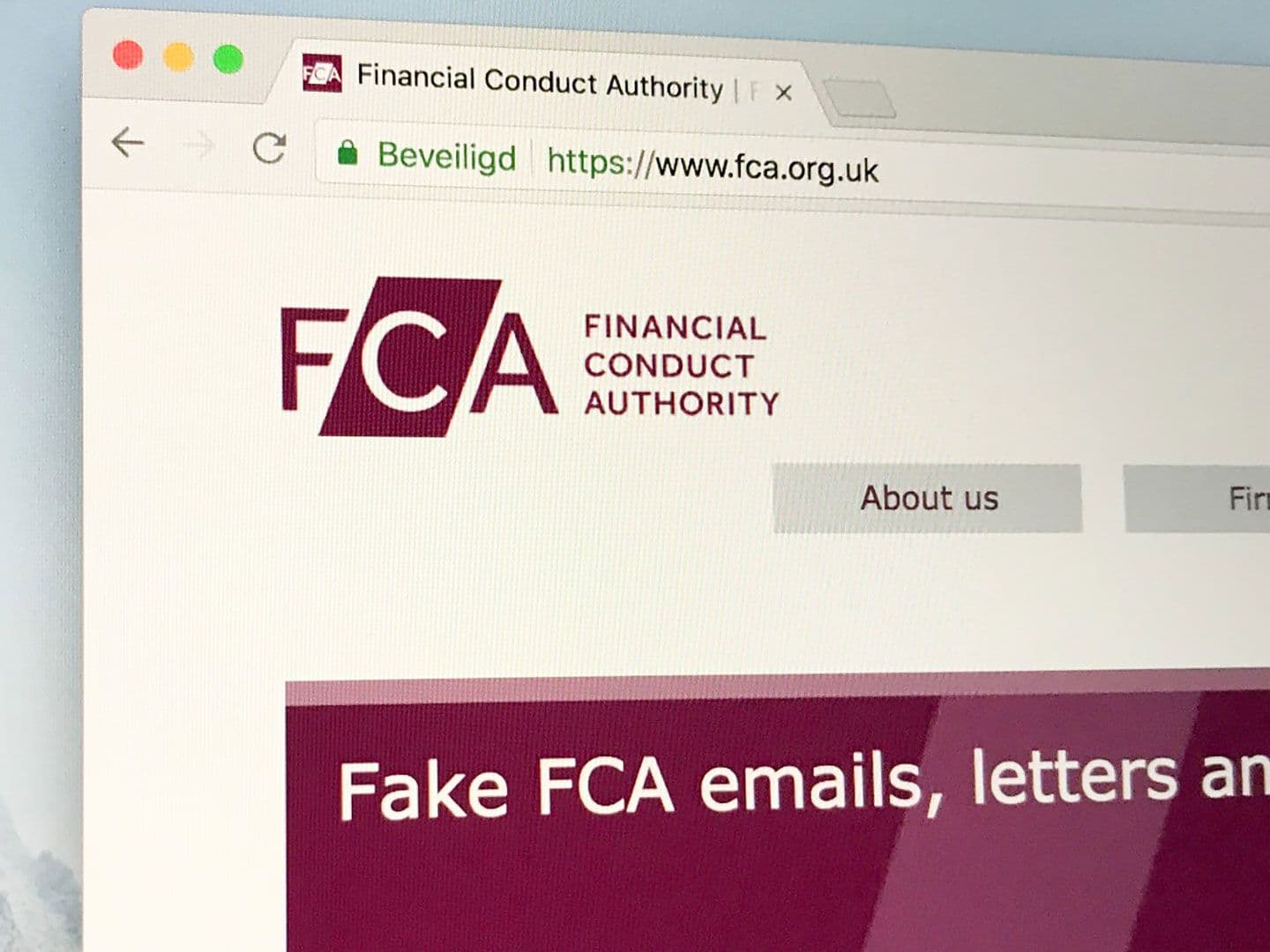 CDCROP: Financial Conduct Authority (FCA) website homepage for the financial regulatory organization for the United Kingdom (U.K.) (Shutterstock)