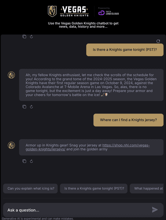 Screengrab of the custom chatbot in action (Theta Labs)