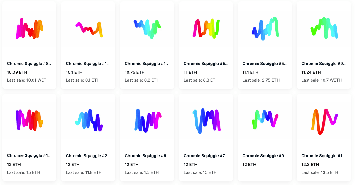 Chromie Squiggle NFTs on OpenSea