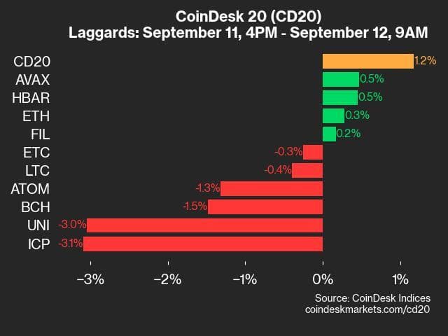 9am CoinDesk 20 Update for 2024-09-12: laggards