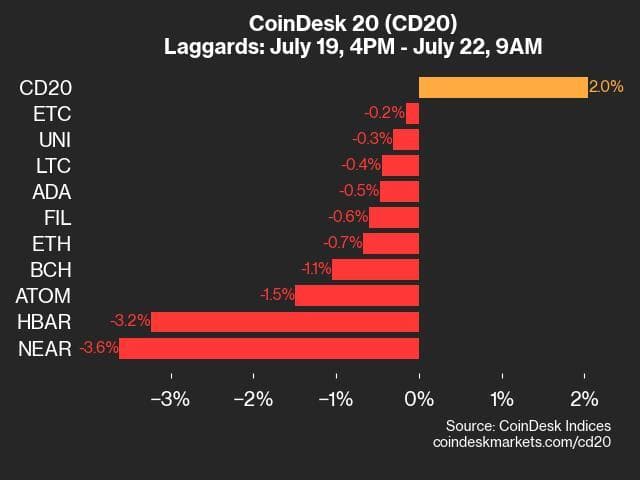 9am CoinDesk 20 Update for 2024-07-22 - laggards