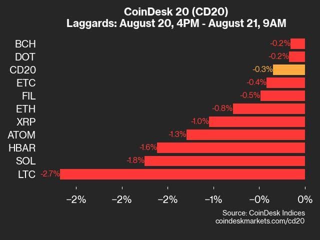 9am CoinDesk 20 Update for 2024-08-21: laggards