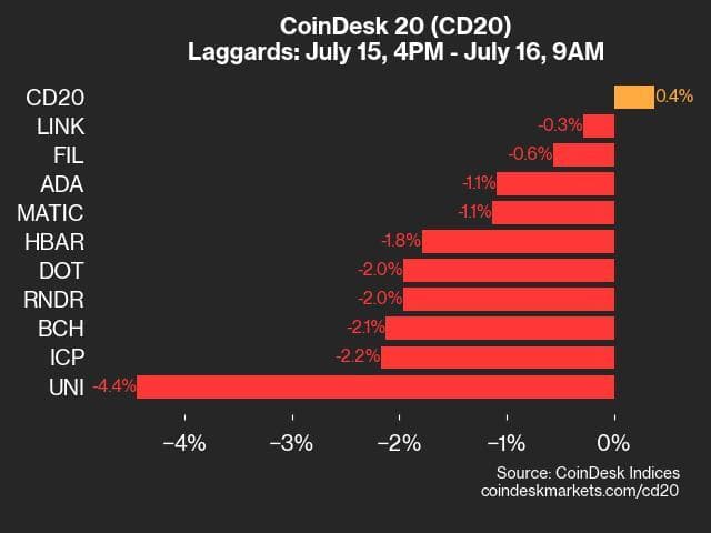 9am CoinDesk 20 Update for 2024-07-16 - laggards