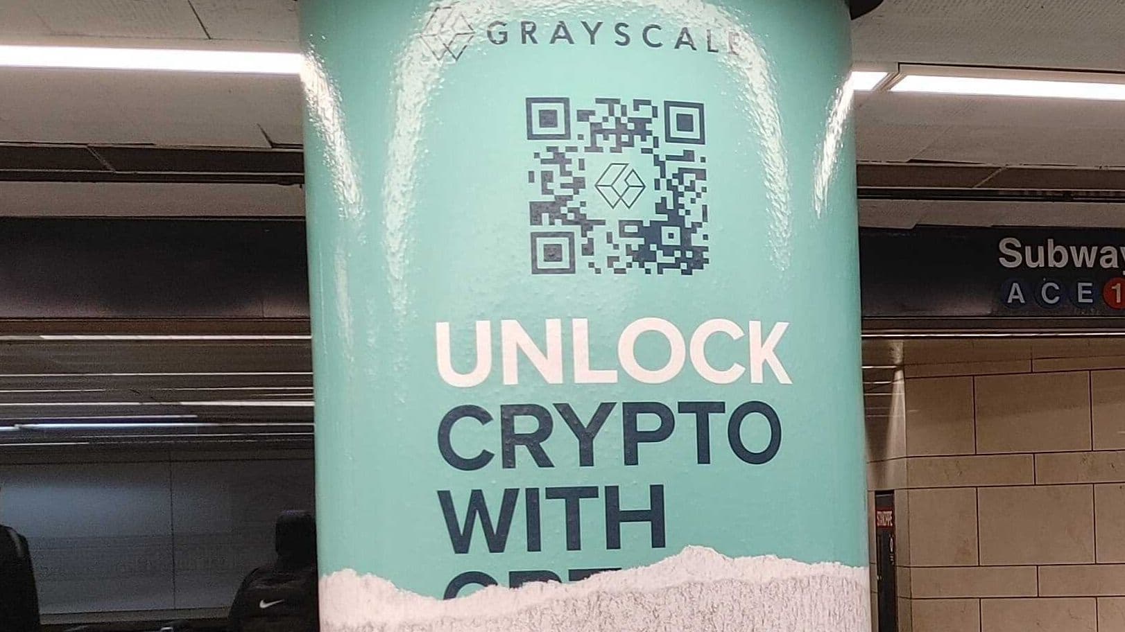 Grayscale's new ad campaign in New York's Penn Station. (Nikhilesh De/CoinDesk)