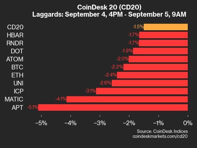 9am CoinDesk 20 Update for 2024-09-05: laggards