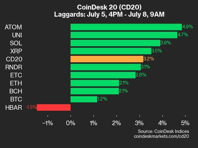 9am CoinDesk 20 Update for 2024-07-08 - laggards