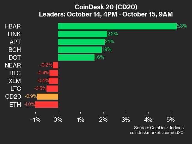 9am CoinDesk 20 Update for 2024-10-15: leaders