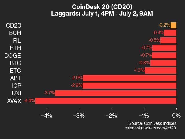 9am CoinDesk 20 Update for 2024-07-02 - laggards